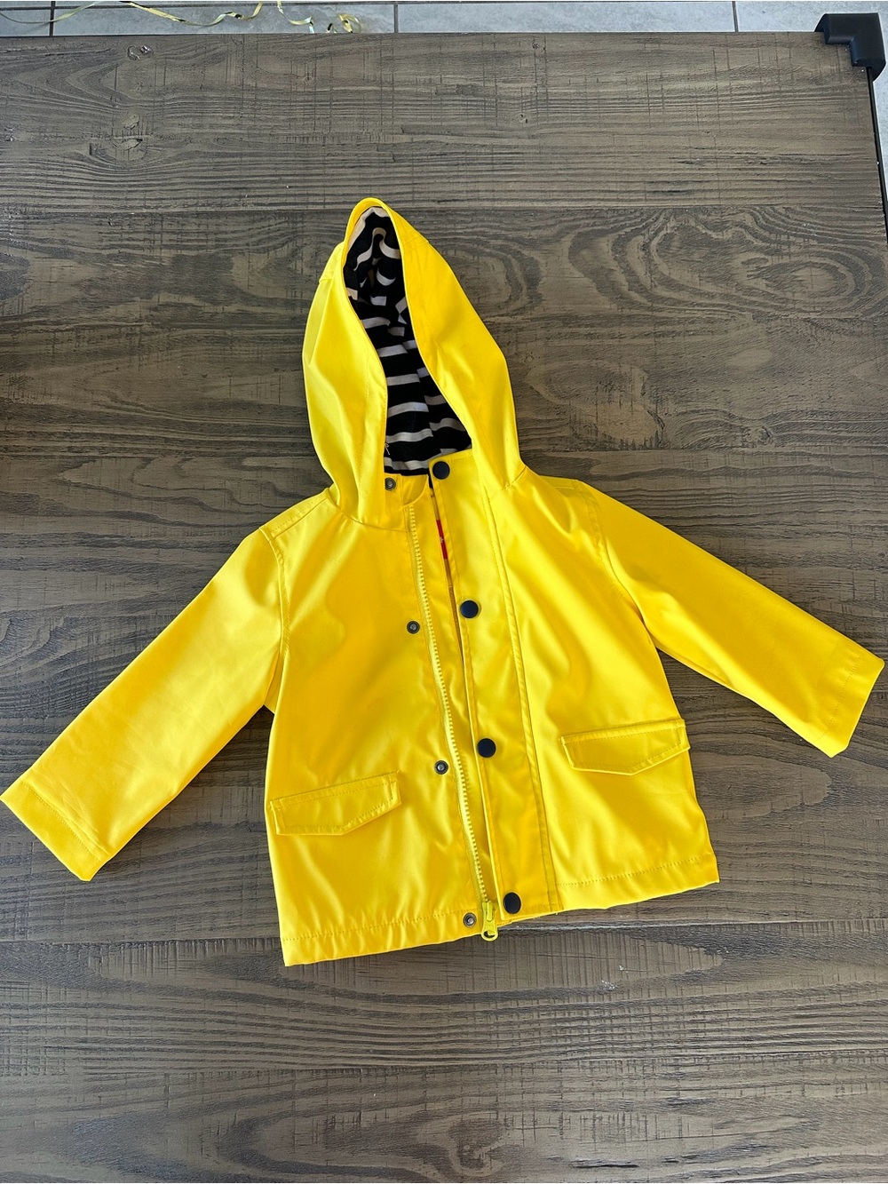 Joe Fresh Yellow Hooded Kids Raincoat with Striped Hood Lining